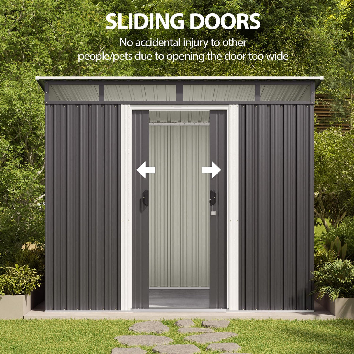 Gizoon 7.4'x5.3' Outdoor Storage Shed Metal Garden Shed with Sliding Lockable Doors, Versatile Tool Bike Shed with Transparent Panel Windows, Outdoor Storage Clearance for Backyard, Patio, Dark Gray Gizoon