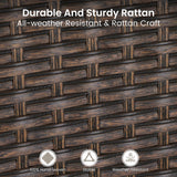 PHI VILLA 5 Pieces Outdoor Dining Set with Umbrella for 4, 37" Square Metal Dining Table & 4 Cushioned Wicker Rattan Chairs with 10ft Beige Umbrella for Patio, Deck, Yard, Porch PHI VILLA