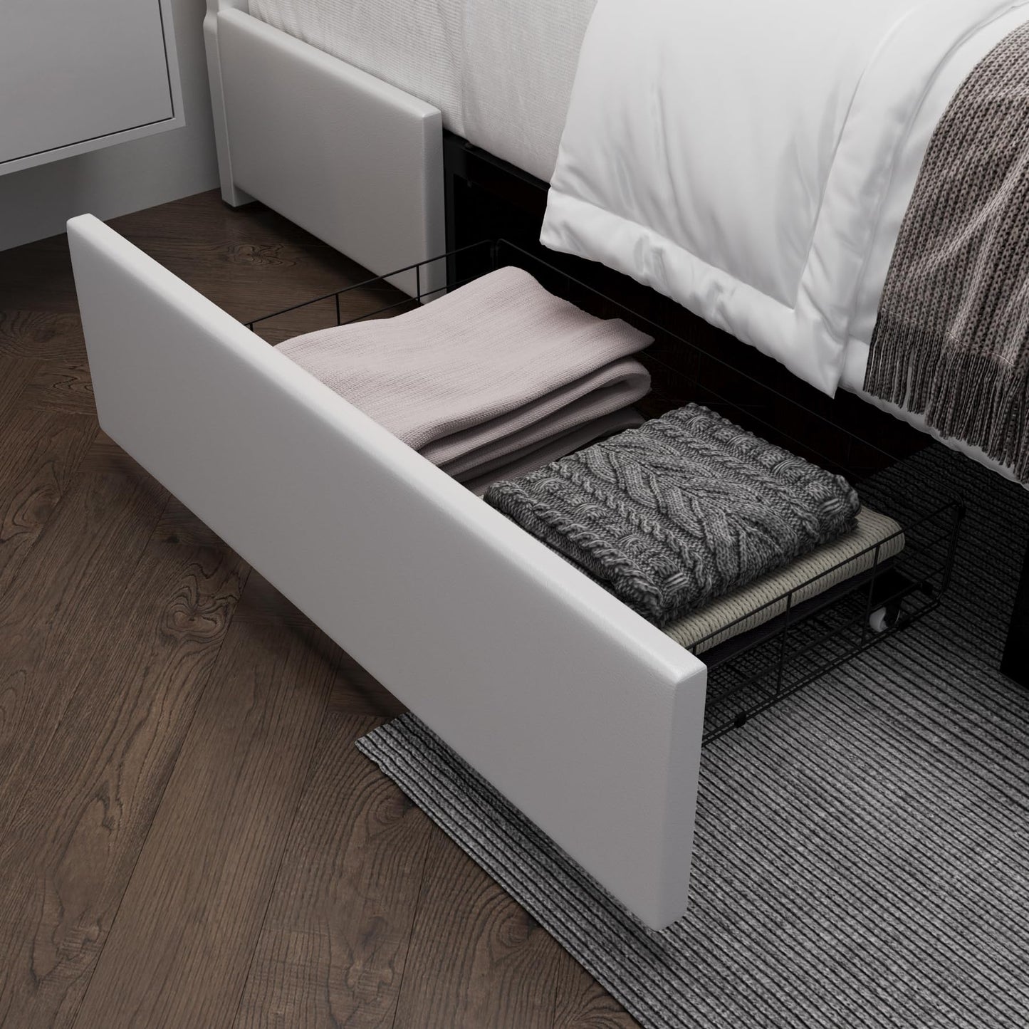 Keyluv King Size Upholstered Platform Bed with RGB LED Lights, Storage Drawers, and USB Charging Ports - WoodArtSupply