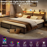 Homieasy King Size Bed Frame with 4 Storage Drawers and LED Charging Station Homieasy