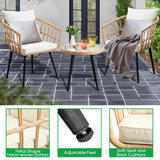 PORWEY 3 Piece Patio Bistro Set, Outdoor Wicker Apartment Balcony Furniture Sets, Rattan Table and Chairs Set of 2 for Porch Backyard Lawn Poolside Deck, Beige PORWEY