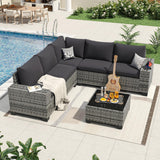 Aoxun 6 Pieces Patio Furniture Set Wicker Rattan Outdoor Sectional Conversation Set with Coffee Table and 4” Thickened Cushions, Gray Black (Waterproof Cover Included) Aoxun
