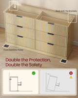 VASAGLE MAXE Collection - 6-Drawer Double Dresser for Bedroom, 54.2-Inch Wide Chest of Drawers, Fluted Panels, Mid Century Modern Storage Dresser, TV Stand for Living Room, Oak Beige ULTS662YC01S VASAGLE