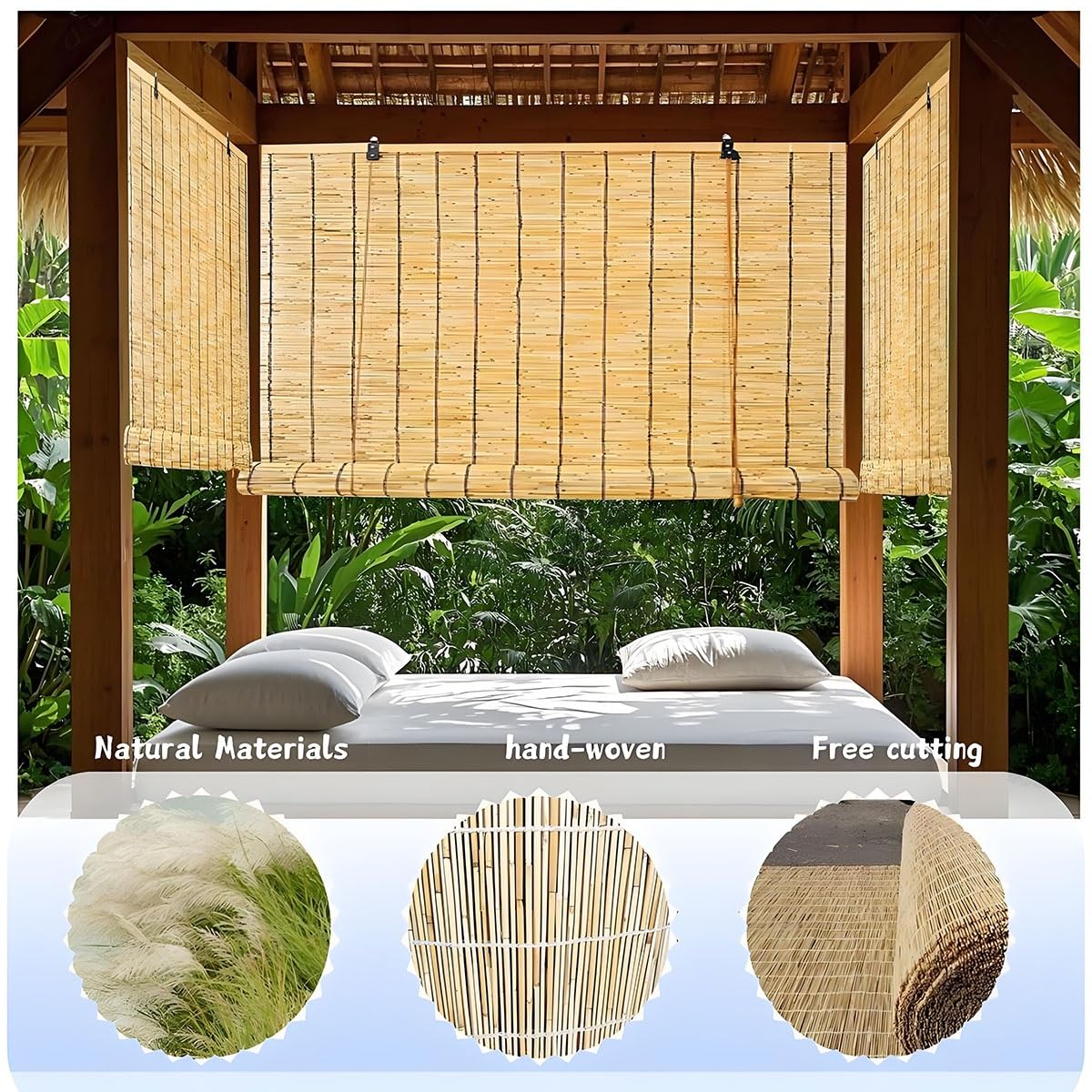 Bamboo Blinds Hand-Woven Roller Blinds Outdoor Bamboo Shades for Patio Porch Outdoor/Indoor Privacy 36x25in 27×59in Brown(Natural Black Line,38" W x 46" H) WoodArtSupply