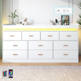 jiteentarou 10 Drawer Dresser with Charging Station and LED Lights, Modern Chest of Drawers with Power Outlet, Organizer Cabinet for, Living Room, Entryway, White jiteentarou