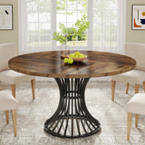 Tribesigns Round Dining Table for 4-6 People, 47-Inch Farmhouse Dinning Room Circle Kitchen Table, Industrial Dinner Table with Metal Base for Kitchen, Living Room, Black and Brown Tribesigns
