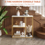 WOHOMO Console Table, Small Entryway Table with Storage Shelves 12'' Narrow Sofa Table Modern Hallway Table for Living Room 31.5" x12''x31.5'' White and Gold WOHOMO