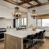 LAMPKEDUO Farmhouse Hanging Pendant Lighting, 4-Light Rustic Flush Mount Ceiling Light Fixture,Modern Faux Wood Vintage Chandelier for Dining Room Kitchen Island Foyer Hallway Entryway Bedroom LAMPKEDUO