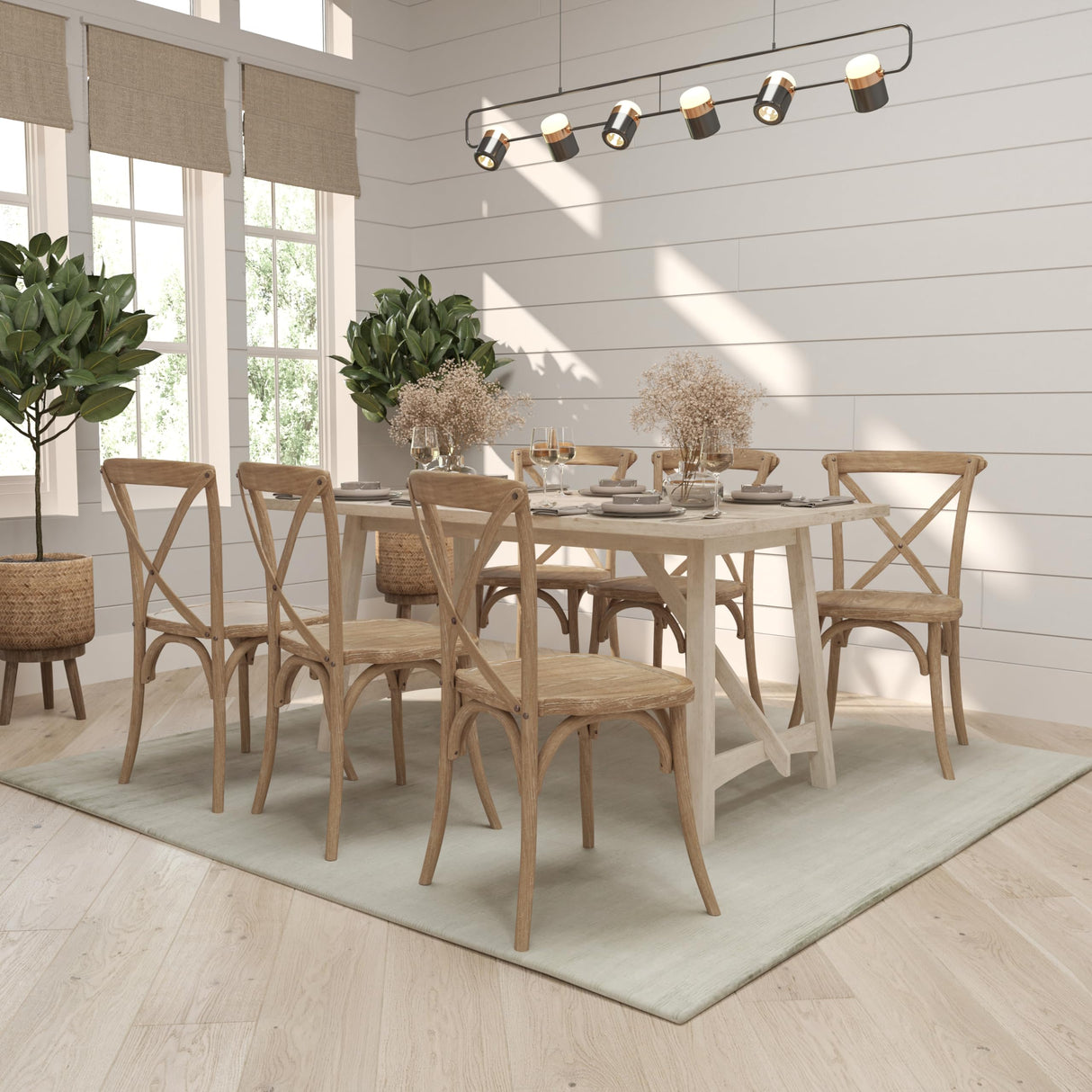 Merrick Lane Bardstown X-Back Bistro Style Wooden Dining Chair for Kitchens and Dining Rooms, High-Back Wood Stackable Kitchen Chair, Natural with White Grain Merrick Lane