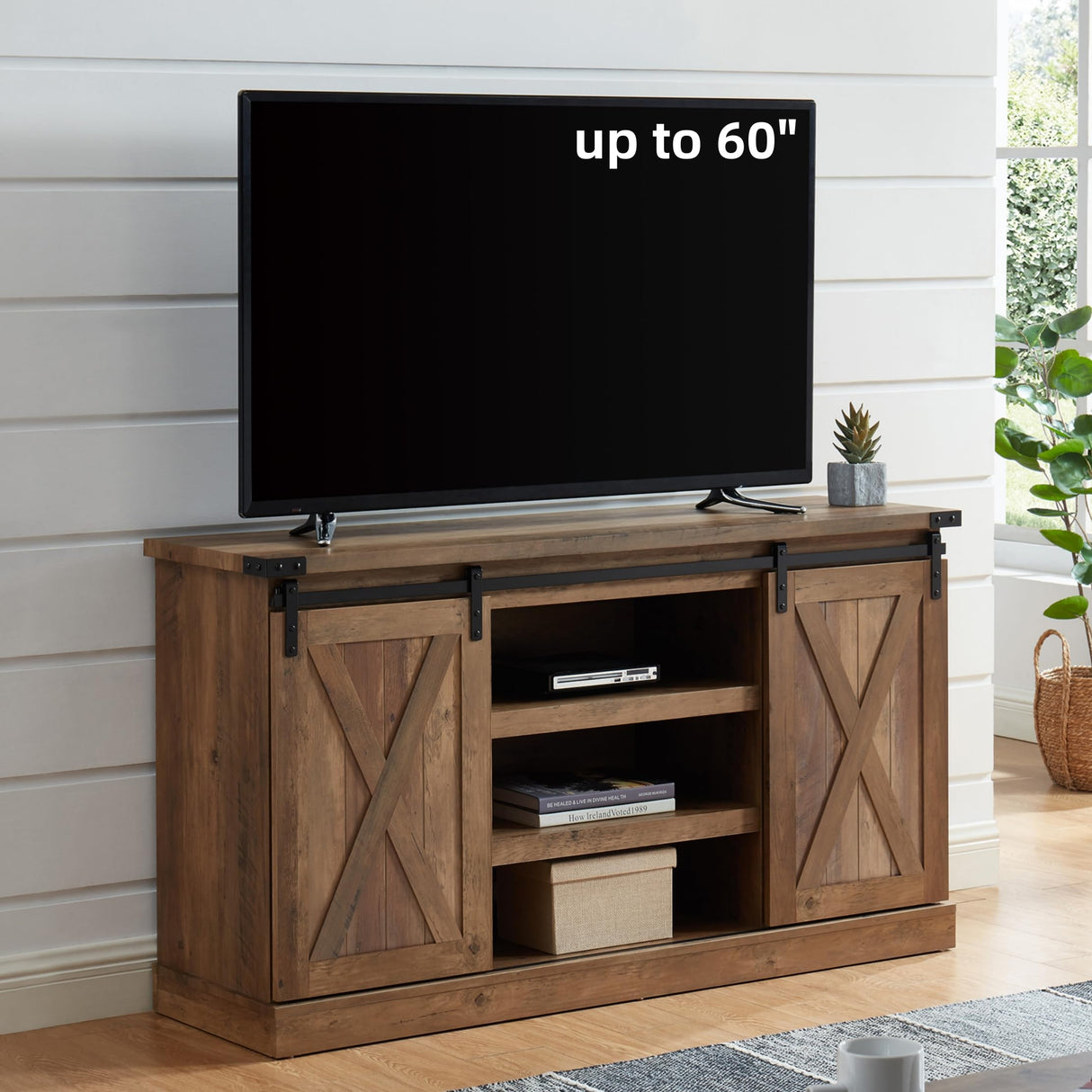 EDYO LIVING Farmhouse TV Stand for 60 Inch TV, Wood TV Stand with Sliding Barn Door, Entertainment Center with Storage Cabinet, Rustic Media Console for Living Room Bedroom, Rustic Oak EDYO LIVING