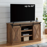 EDYO LIVING Farmhouse TV Stand for 60 Inch TV, Wood TV Stand with Sliding Barn Door, Entertainment Center with Storage Cabinet, Rustic Media Console for Living Room Bedroom, Rustic Oak EDYO LIVING