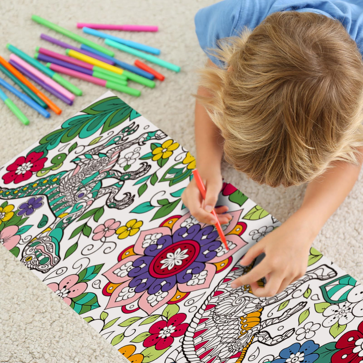 Pasimy 3 Pieces Giant Coloring Posters 11.8 x 118 Inch Mandala Animals Jumbo DIY Drawing Paper Large Coloring Sheets Pages Huge Mandala Drawing Banner for Adult Kids Home Classroom Craft Art Activity Pasimy