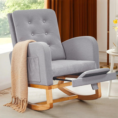 VECELO Rocking Chair Nursery, Modern Sherpa Glider Rocker Accent Arm Chair with High Back and Side Pocket, Cozy Rocking Armchair for LivingRoom, Bedroom, Gray VECELO