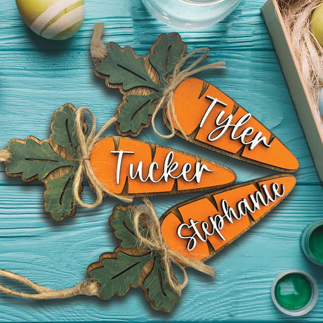 Personalized Easter Basket Name Tags for Boys Girls, Cute Carrot Shaped Wooden Easter Tags, Easter Name Tags, Name Tags for Easter Baskets V-DECORPARKS