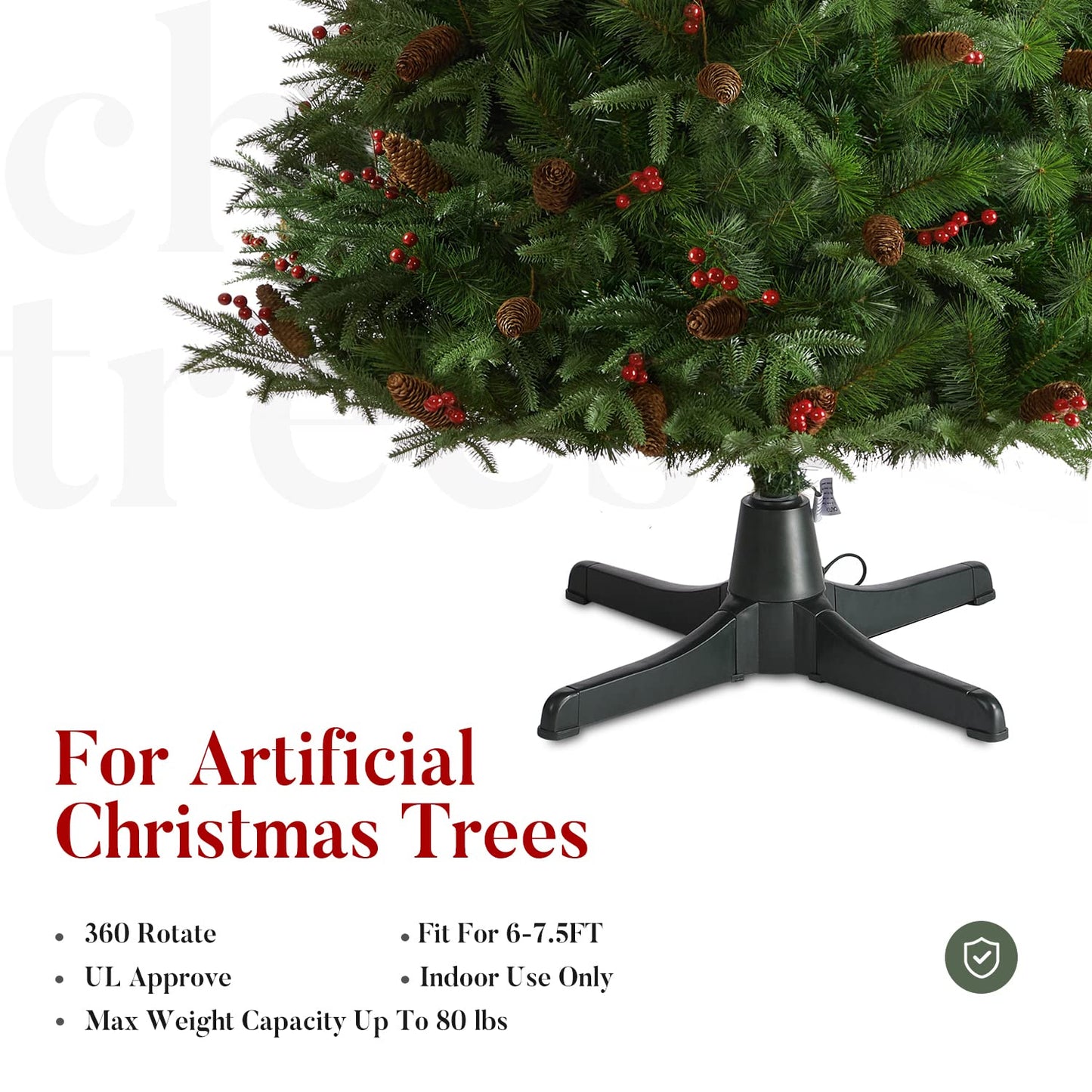 EZCHEER Rotating Christmas Tree Stand, 360-Degree Rotating Adjustable Tree Stand for up to 7.5ft Tall and 80lbs, Spinning Christmas Tree Stand with 3 Adjustable Settings