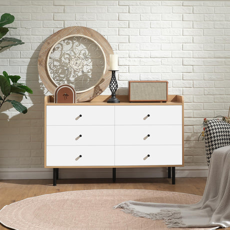 RVNRVN 6 Drawers Dresser for Bedroom, Wood Chest of Drawers TV Stand and Dresser for Kids Bedroom with Metal Handle, Modern Minimalist Closet Store Organizer for Living Room, Closet, Hallway RVNRVN