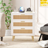 Irontar Rattan Nightstand with Charging Station, Night Stand with 3 Large Rattan Drawers, Accent End Table, Bedside Table with Solid Wooden Legs for Bedroom, White and Natural BZZ006WME Irontar