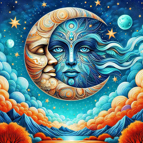 Diamond Art Kits for Adults,Sun and Moon DIY Diamond Painting Kits for Adults Beginners,5D Diamond Painting with Round Gem Art Kits for Gift Home Wall Decor 14x14inch EIBEILI