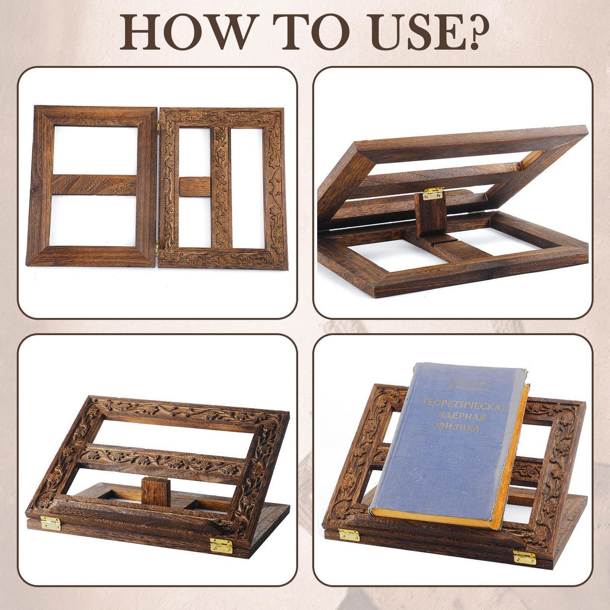 Adjustable Wooden Bible Stand Carved Bible Holder Missal Stand Book Display for Reading Folding Religious Prayer Wooden Holy Book Holder 12.99 x 10.04 Inches DoubleFill