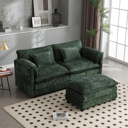 ZEIINPA L Shaped Sectional Sofa Cloud Couch for Living Room, 77" Chenille Comfy Boucle Modular loveseat Sofa, Modern Upholstery Sofa with Ottoman & Memory Foam, Emerald Green