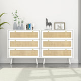 Anmytek Dresser for Bedroom with 3 Drawers, Modern Wood 3 Drawer Dresser, White Chest of Drawer with Spacious Storage Rattan Dresser for Bedroom Living Room H0072 Anmytek