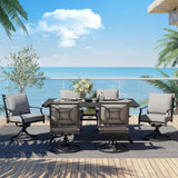 Grand patio 7-Piece Outdoor Dining Set for 6 E-Coated Patio Dining Furniture Set for 6 Patio Swivel Dining Chairs with Olefin Cushions 1 Rectangular Dining Faux Woodgrain Table with Umbrella Hole Grey Grand patio