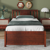 Giantex Mid Century Twin Bed Frame with Headboard in Walnut - Solid Wood Platform with Slat Support Giantex