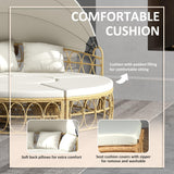 Outsunny Patio Furniture Set, Round Outdoor Daybed with Washable Couch Cushions, Hollow Wicker PE Rattan Sectional Sofa with Retractable Canopy for Pool, Lawn, Cream White Outsunny