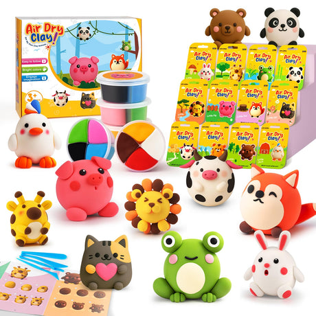 Air Dry Clay Kit 12 Animals, Modeling Clay 12 Boxes for Kids with Sculpting Tools and Tutorials, Model Magic Soft & Odorless, DIY Art Crafts Gifts for Party Favors Classroom Travel Roewioka