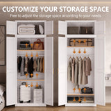 Polup Metal Armoire Closet, 86 Inch Tall Wardrobe Armoire with Hanging Rod, Almirah for Clothes with Doors, 18" D x 32" W x 86" H, White, Assemble Required, Shipped in Two Packages Polup