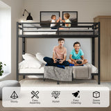 HKOLIE Queen Over Queen Bunk Bed, Metal Bunk Bed Frame Heavy Duty Bunk Beds Loft Bed Frame with Ladder and Guardrail Metal Slats No Box Spring Required for Adults Teens, Queen Over Queen Size HKOLIE