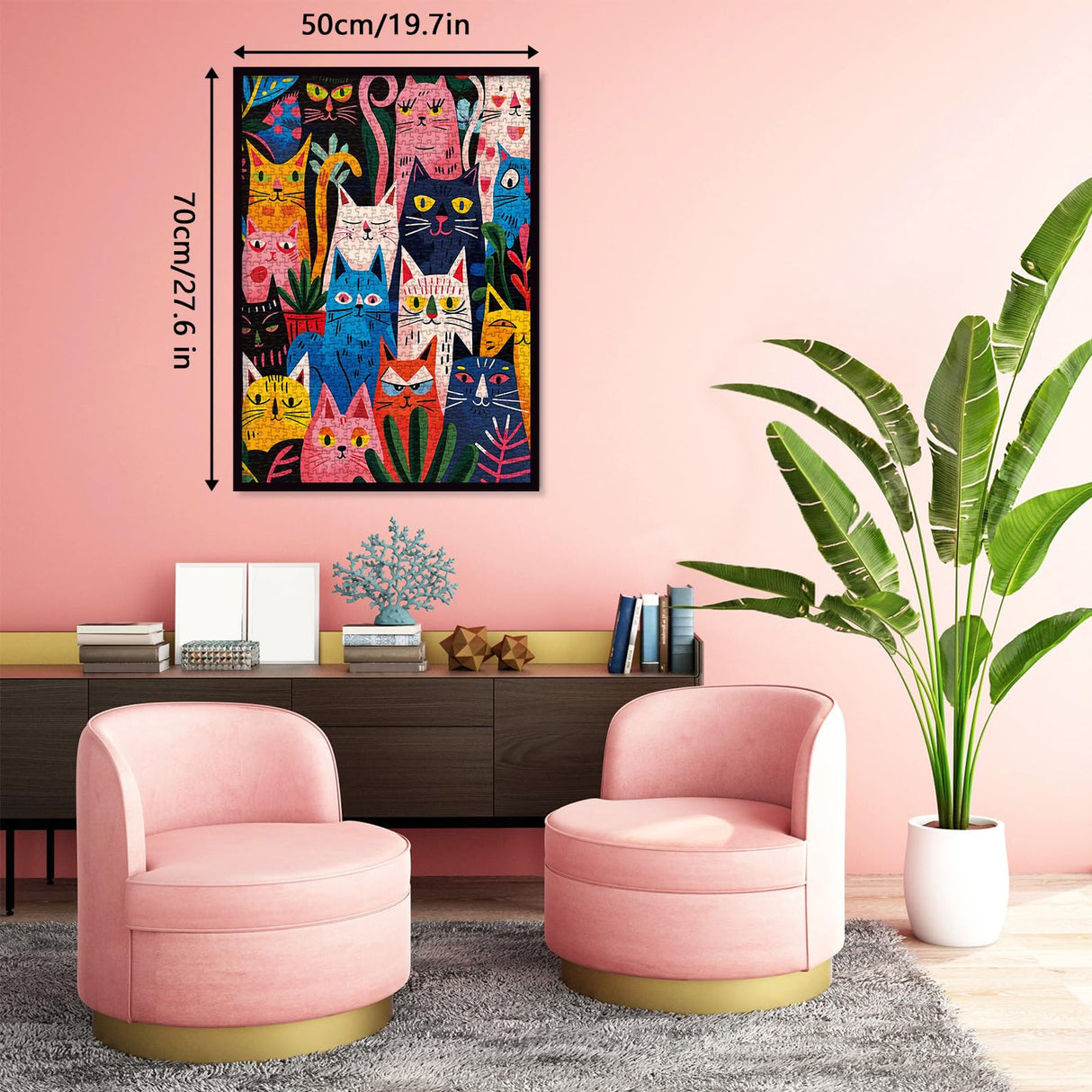 Colorful Cat Puzzle for Adults 1000 Pieces, Funny Animal Jigsaw Puzzle, Cute Kitten Plant Puzzle BBOLDIN