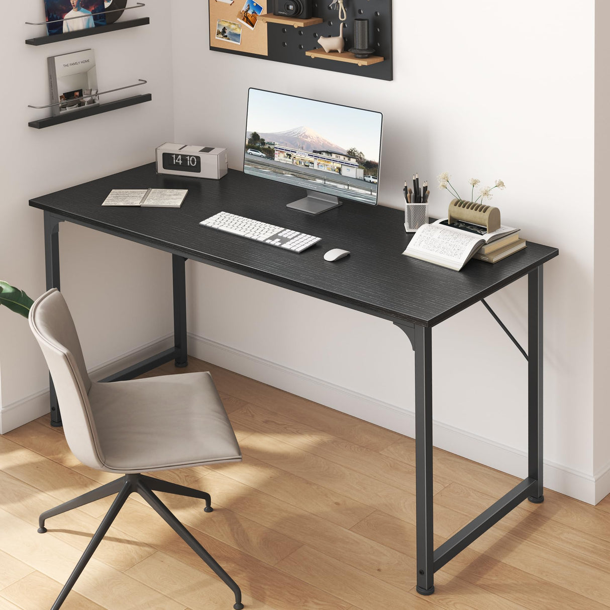Huuger Computer Desk, 48 Inch Office Desk, Gaming Desk with Storage, Writing Desk Work Desk for Home Office, Study, Modern Simple Desk, Large Legroom, Metal Frame, Black Huuger