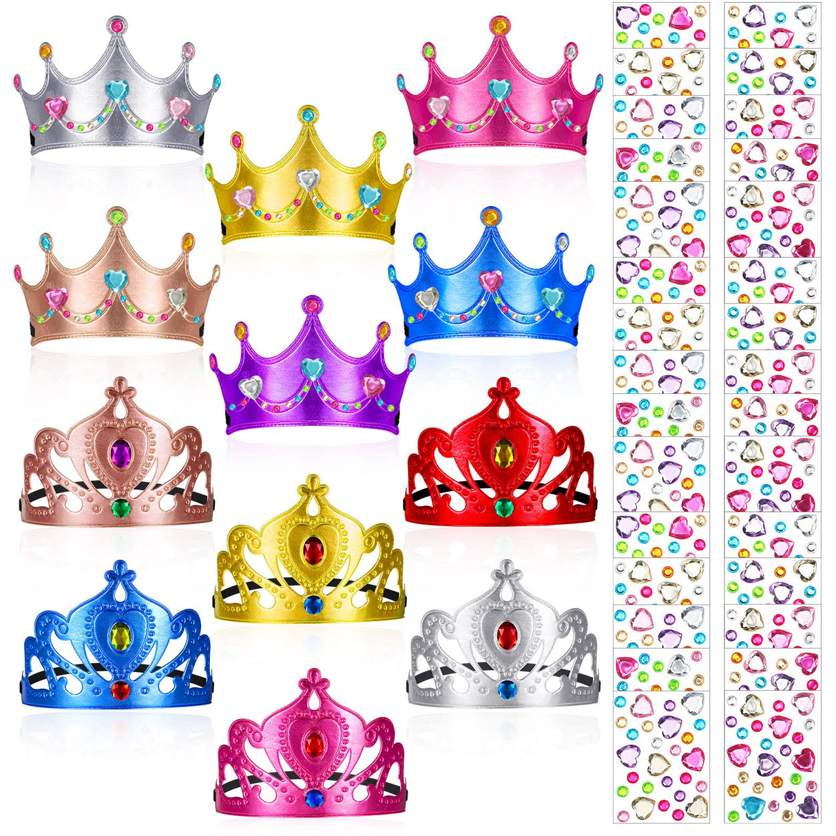 Yaomiao 22 Pcs DIY Crowns Set Include 12 Pcs Foam Princess Crowns and 10 Pcs Crystal Diamond Sticker for Kids(Multicolor) Yaomiao