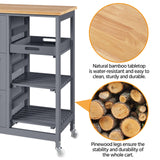 Yaheetech Kitchen Island Cart on Wheels with Storage, Rolling Bar Cart with Solid Wood Top and 3 Drawers, 3 Removable Shelves, Serving Utility Carts for Dining Room/Small Kitchen, Dark Gray Yaheetech