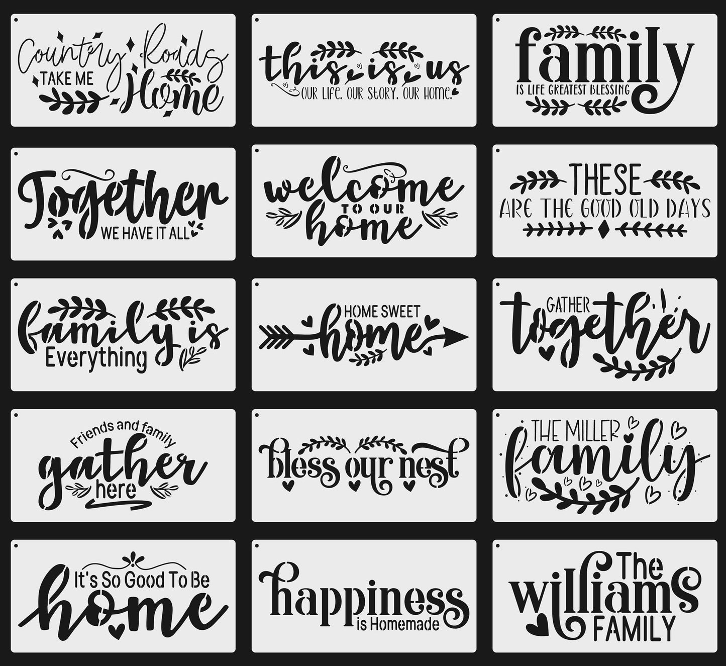 15PCS Reusable Farmhouse Word Stencils for Painting on Wood, Canvas, Fabric - Inspirational Art Craft Kit for Family, Furniture, Walls, and More - Create Welcome Signs, Shirts, and Cards - WoodArtSupply