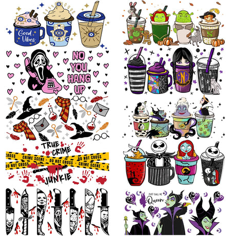 UV DTF Cup Wrap, Transfer Stickers for 16oz Glass Cups，UV DTF Cup Wrap Transfer Cup Stickers Decals Waterproof Rub on Transfers for Crafts Vintage（Halloween Series-12Sheets） DNCHGOYA
