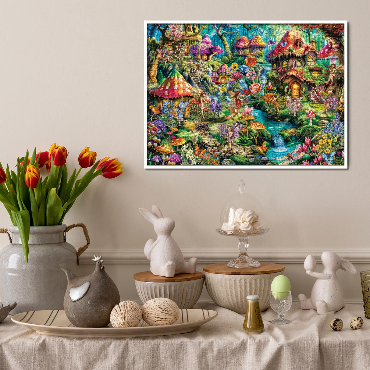 Flower Fairy Puzzle for Adults 1000 Pieces, Funny Mushroom Jigsaw Puzzle, Fantasy Colorful Butterfly Insect Puzzle BBOLDIN