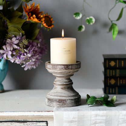 SOFE Decorative Pillar Candle Holder, Rustic Wood Candle Holders for Table Centerpiece, Handmade Farmhouse Candle Holders, Antique Wooden Candlestick Holders Gift for Wedding, Party, Home