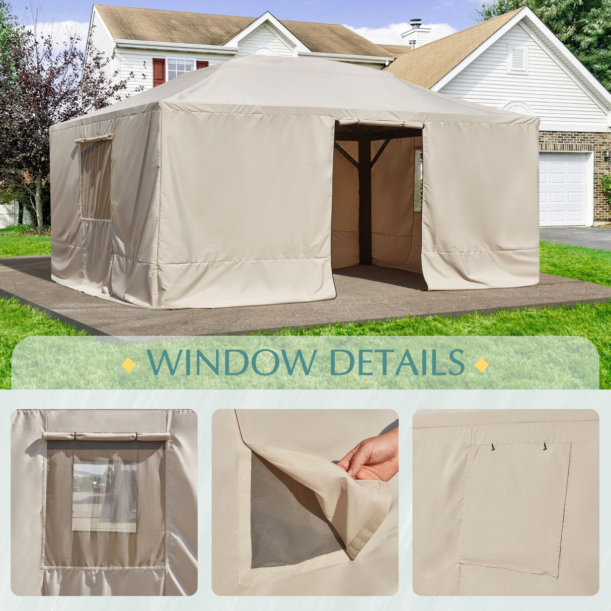 EROMMY Gazebo Cover for 12'x16' Gazebos,Outoor Waterproof Winter Gazebo Cover with Sidewalls and Mesh Windows,Convert Gazebo into a Storage Space,Beige(Gazebo not Included) EROMMY
