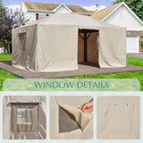 EROMMY Gazebo Cover for 12'x16' Gazebos,Outoor Waterproof Winter Gazebo Cover with Sidewalls and Mesh Windows,Convert Gazebo into a Storage Space,Beige(Gazebo not Included) EROMMY
