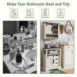 OKD Bathroom Wall Cabinet, Farmhouse Medicine Cabinet with Sliding Barn Door & Adjustable Shelves, Storage Cabinet Wall Mounted for Bathroom, Kitchen, Rustic Oak with Antique White OKD