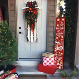Lighted Wooden Welcome Sign, Merry Christmas Snowflake Elk Porch Sign for Front Door Decorations, Rustic Farmhouse Red Xmas Hanging Signs Wall Sign for Christmas Happy New Year Decor 47.2"H PEROUU