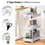 SOLEJAZZ Rolling Storage Cart, 3 Tier Utility Cart Mobile Slide Out Organizer, Bathroom Standing Rack Shelving Unit Organizer for Kitchen, Bathroom, Laundry Room, White SOLEJAZZ