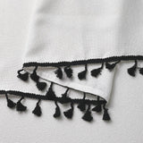 2 Pack Faux Linen White Kitchen Valances with Tassels Modern Farmhouse Valance Curtains Topper Country Rustic Bathroom Small Window Treatment Boho Decor (54x15 inch, Black Tassels) Oindec