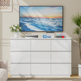 wanan 9 Drawer Dresser, Glossy White Dresser with LED Lights & Charging Station, Ball Bearing Slide wanan
