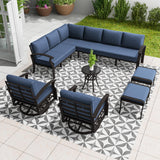 RTDTD Aluminum Patio Furniture Set, 10 Seats Outdoor Patio Conversation Set with Swivel Chair Modern Metal Patio Sectional Sofa with Coffee Table for Patio, Backyard(Navy Blue). RTDTD