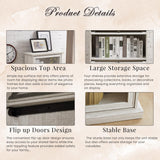 Eyisean Farmhouse Glass Bookshelf Collectors, 63''H Elegant Display Cabinet with 4-Tier Flip-Up Tempered Glass Doors, Tall Curio Cabinet for Collectors and Display, Rack for Living Room Storage(White) Eyisean