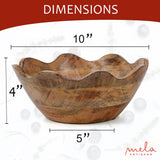 Mela Artisans Wooden Scalloped Bowl - Medium | Ruffle Decorative Style | Rustic Kitchen Decor | Mango Wood | Natural Grain Finish | Fits Bread, Fruits, Salad or Popcorn | 10” x 4” x 9” Mela Artisans
