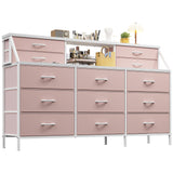 EnHomee 55”W Dresser for Bedroom, Pink Dresser for Bedroom, Dresser with 13 Large Drawer, Dressers & Chests of Drawers, Bedroom Dresser with 2 Shelves, Long Dresser for Closet EnHomee